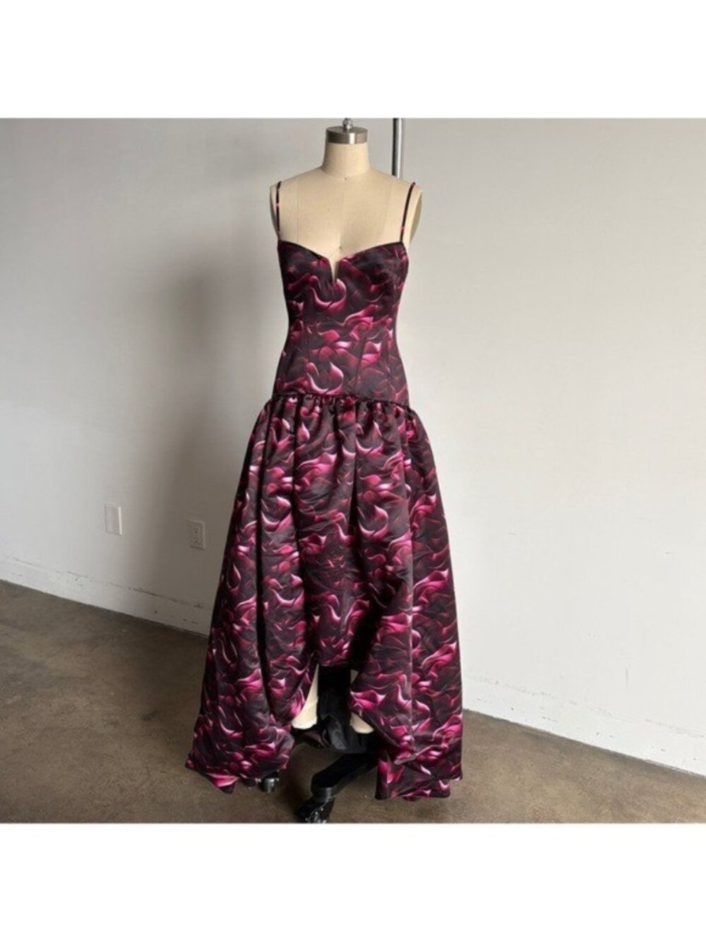 NWOT BCBGMaxAzria High Low Satin Dress in Black and Pink Sz 4